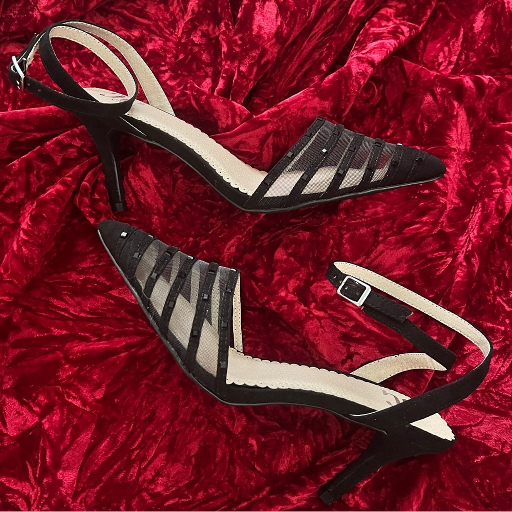 JG Mesh Pointed-Toe Slingback Heels